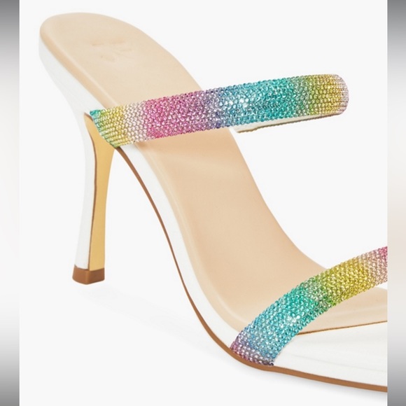 NIB Pastel Rainbow Rhinestone Sandal Heels - Picture 5 of 8